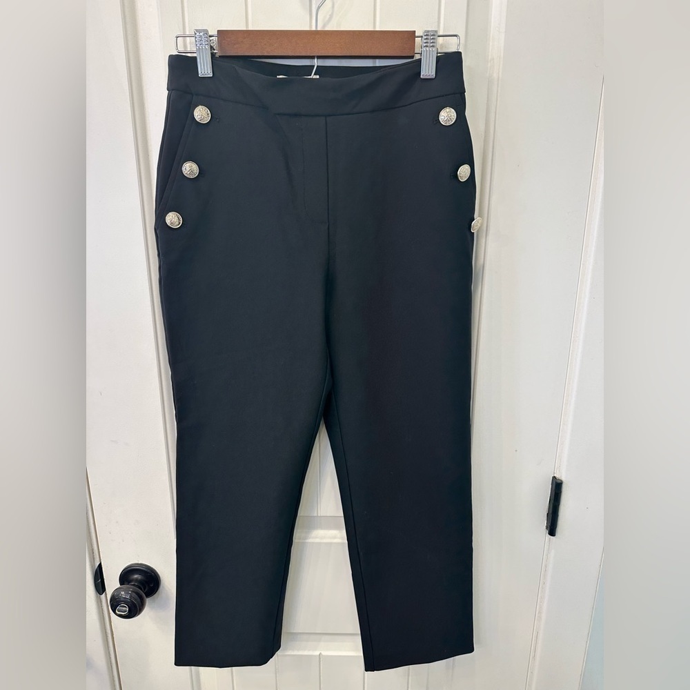 Rachel Zoe Black Sailor Button High Waisted Cropped Trousers Pants Size 4